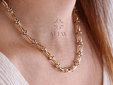 14K Gold Two Tone Chain Necklace, Oval Chain Choker
