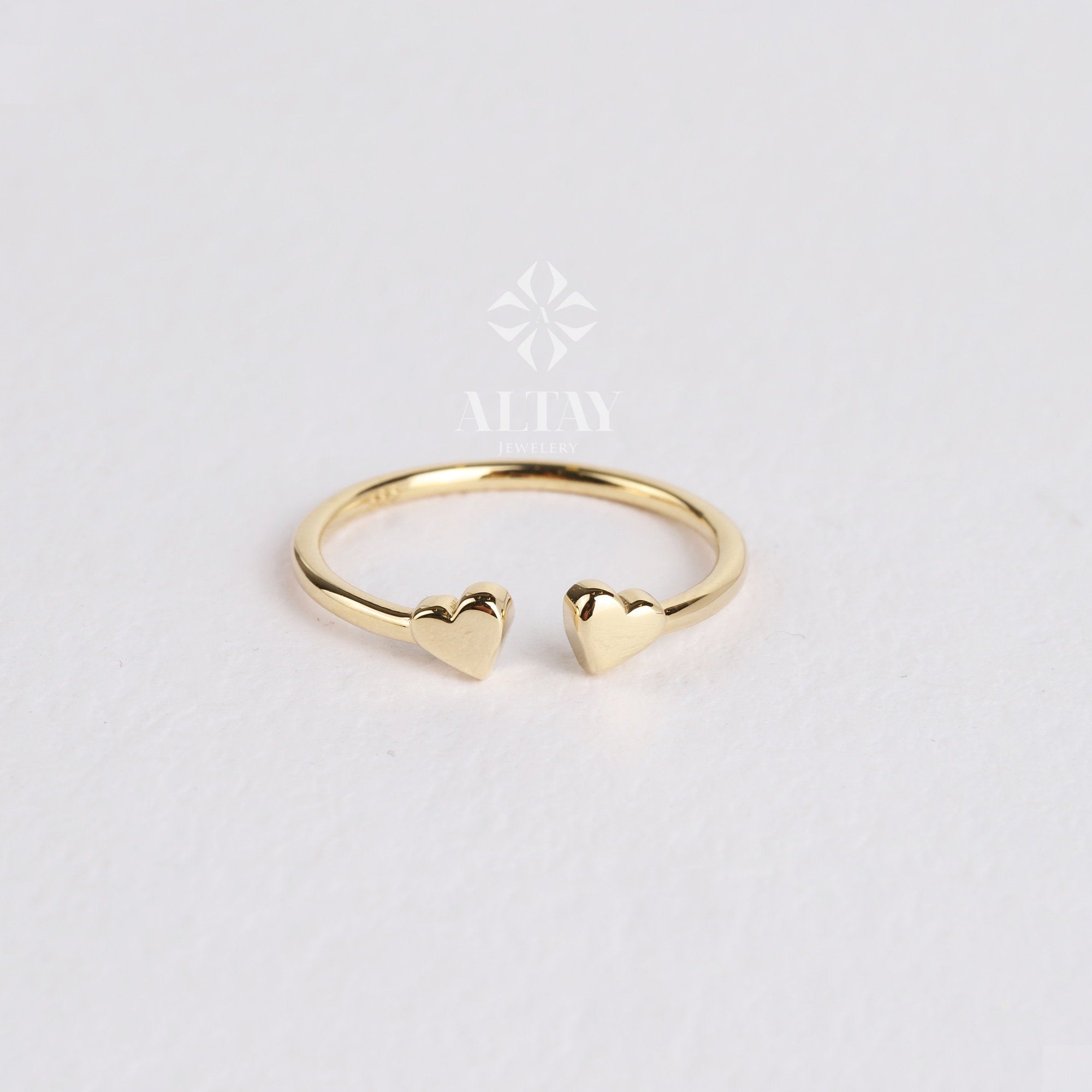 14K Gold Heart Ring, Personalized Open Minimalist Heart, Dainty Stackable Ring, Promise Ring, Valentine Heart, Tiny Love Shape, Gift For Her