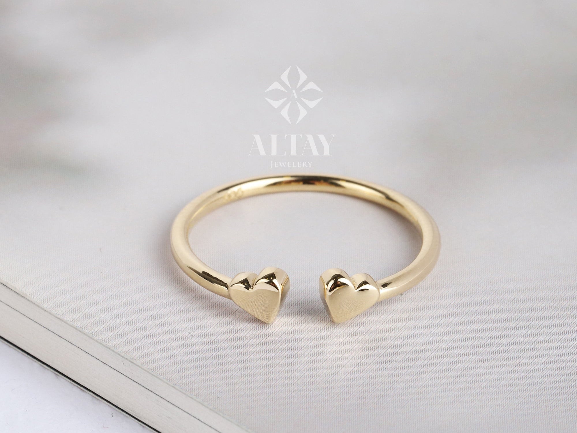 14K Gold Heart Ring, Personalized Open Minimalist Heart, Dainty Stackable Ring, Promise Ring, Valentine Heart, Tiny Love Shape, Gift For Her