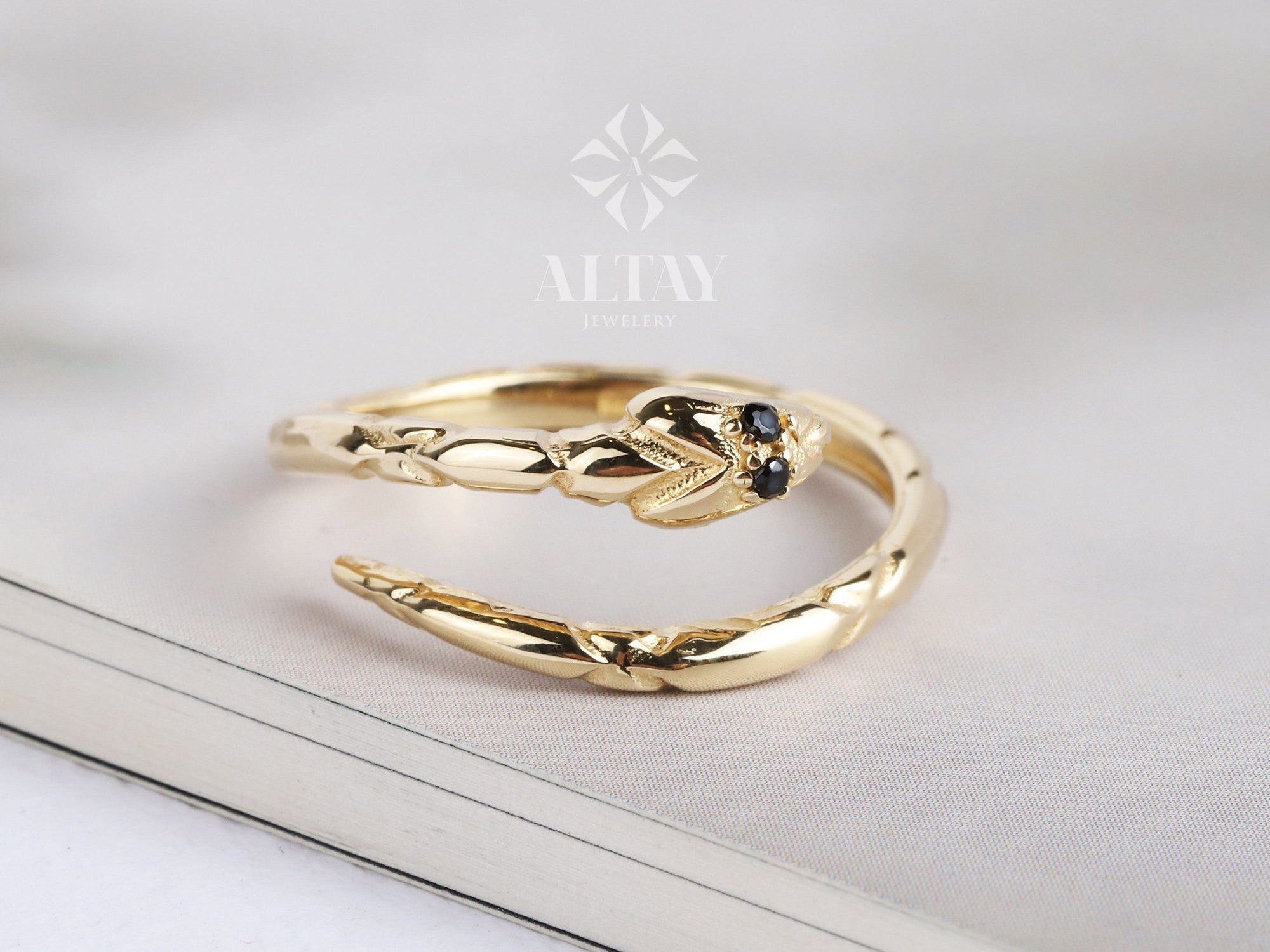 14K Gold Snake Ring, Snake Band, Open Serpent Jewelry, Dainty Stacking Animal Rings, Snake Style Ring, Open Band Statement Wrap Ring