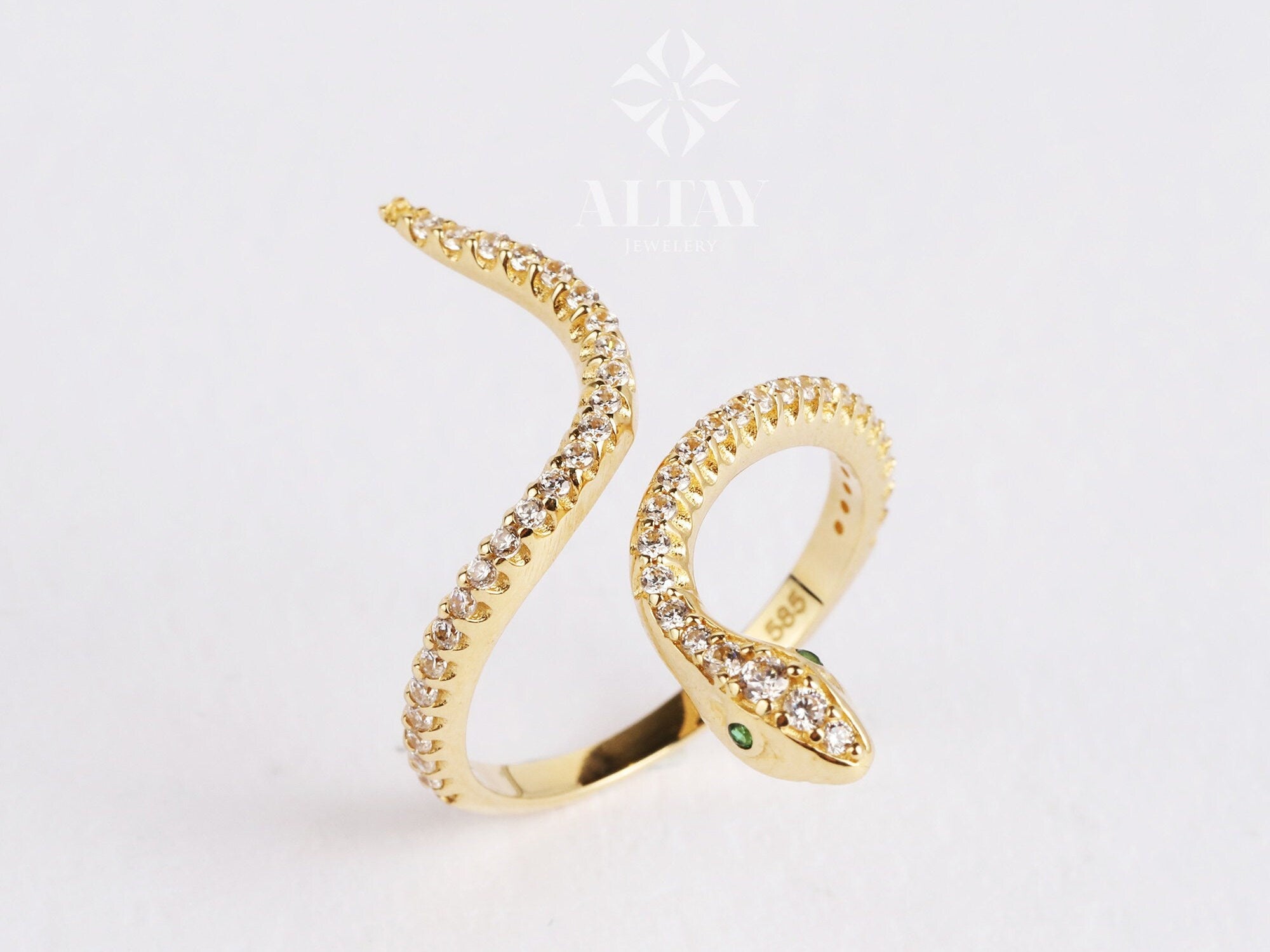 14K Gold Snake Ring, Snake Band, Cz Diamond Open Serpent Jewelry, Dainty Stacking Animal Rings, Snake Style Ring, Statement Band Wrap Ring