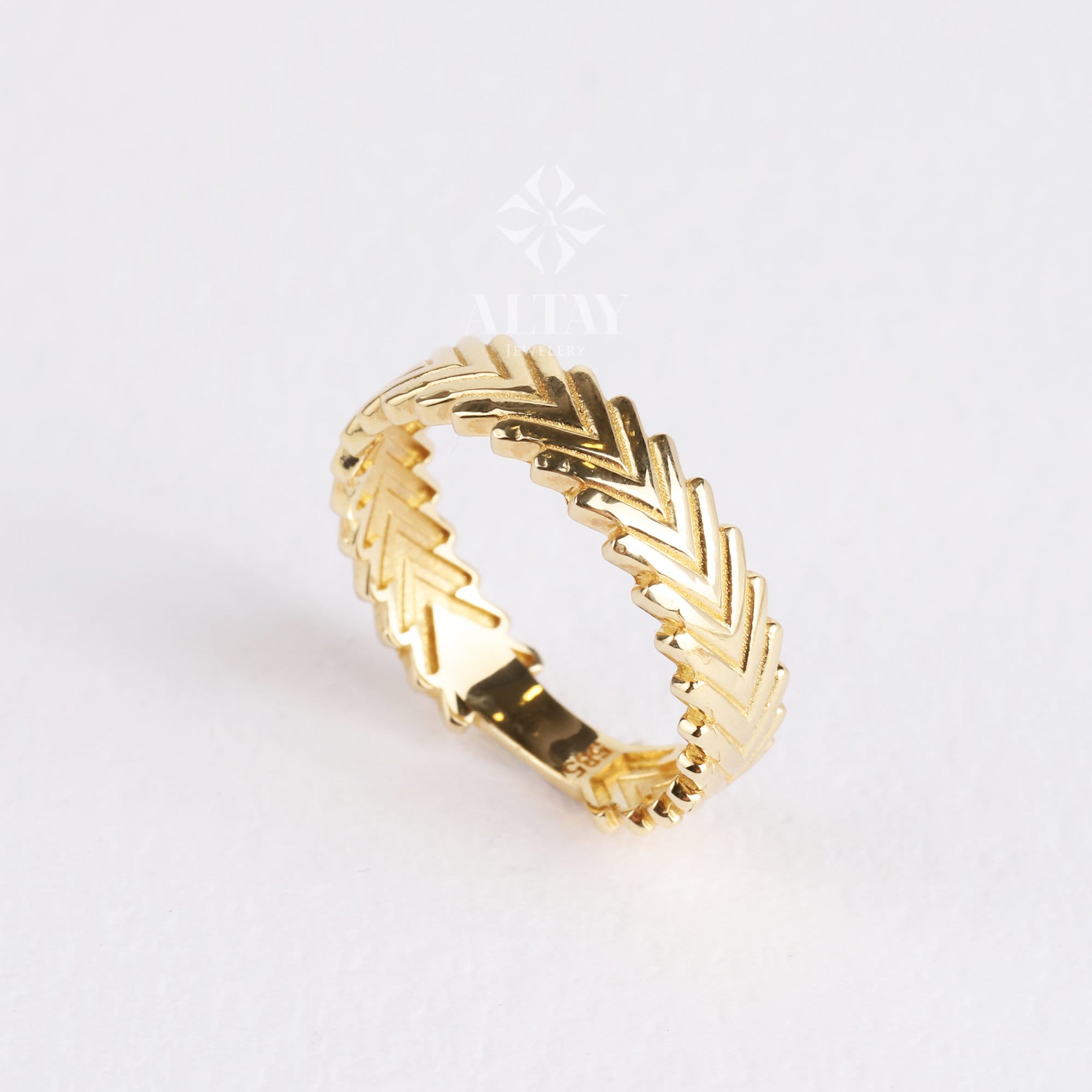 14K Gold Herringbone Ring, Arrow Braided Gold Band, 4mm Gold Ring, Minimalist Gold Ring, Handmade Dainty Ring, Gift For Her