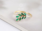 14K Gold Leaf Branch Ring, Gold Leaf Twig Ring