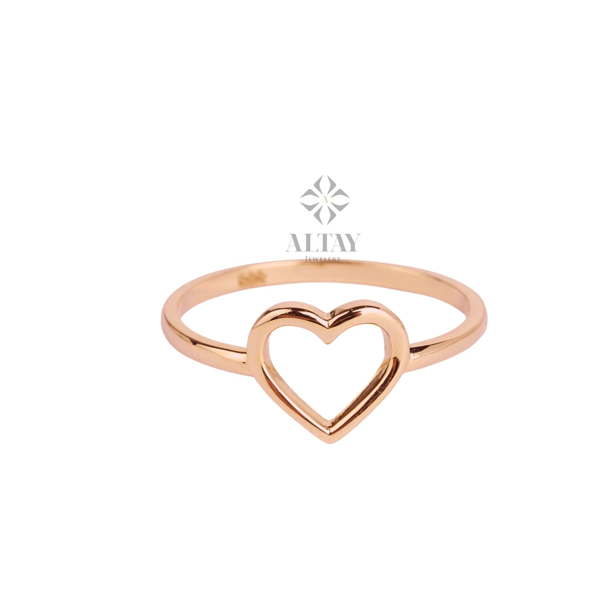 14K Solid Gold Heart Ring, Minimalist Dainty Stackable Ring, Promise Ring, Valentine Heart Ring, Tiny Love Shape, Gift For Her, Real Gold