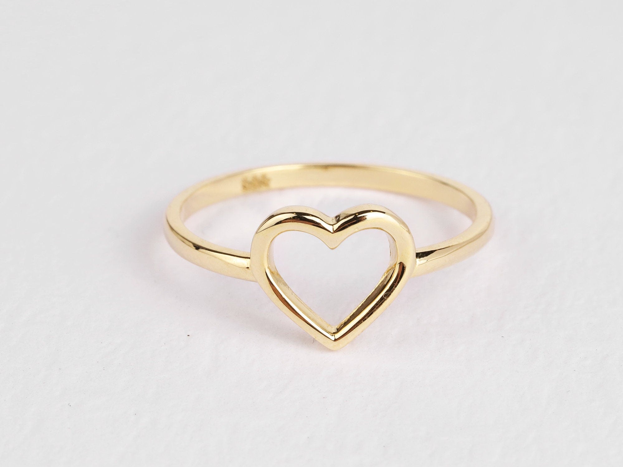 14K Solid Gold Heart Ring, Minimalist Dainty Stackable Ring, Promise Ring, Valentine Heart Ring, Tiny Love Shape, Gift For Her, Real Gold