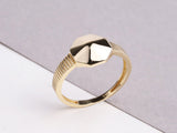 14K Gold Dome Ring, Ribbed Dome Band Ring