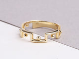 14K Gold Edge Ring, Dainty Geometric Bead Ring
