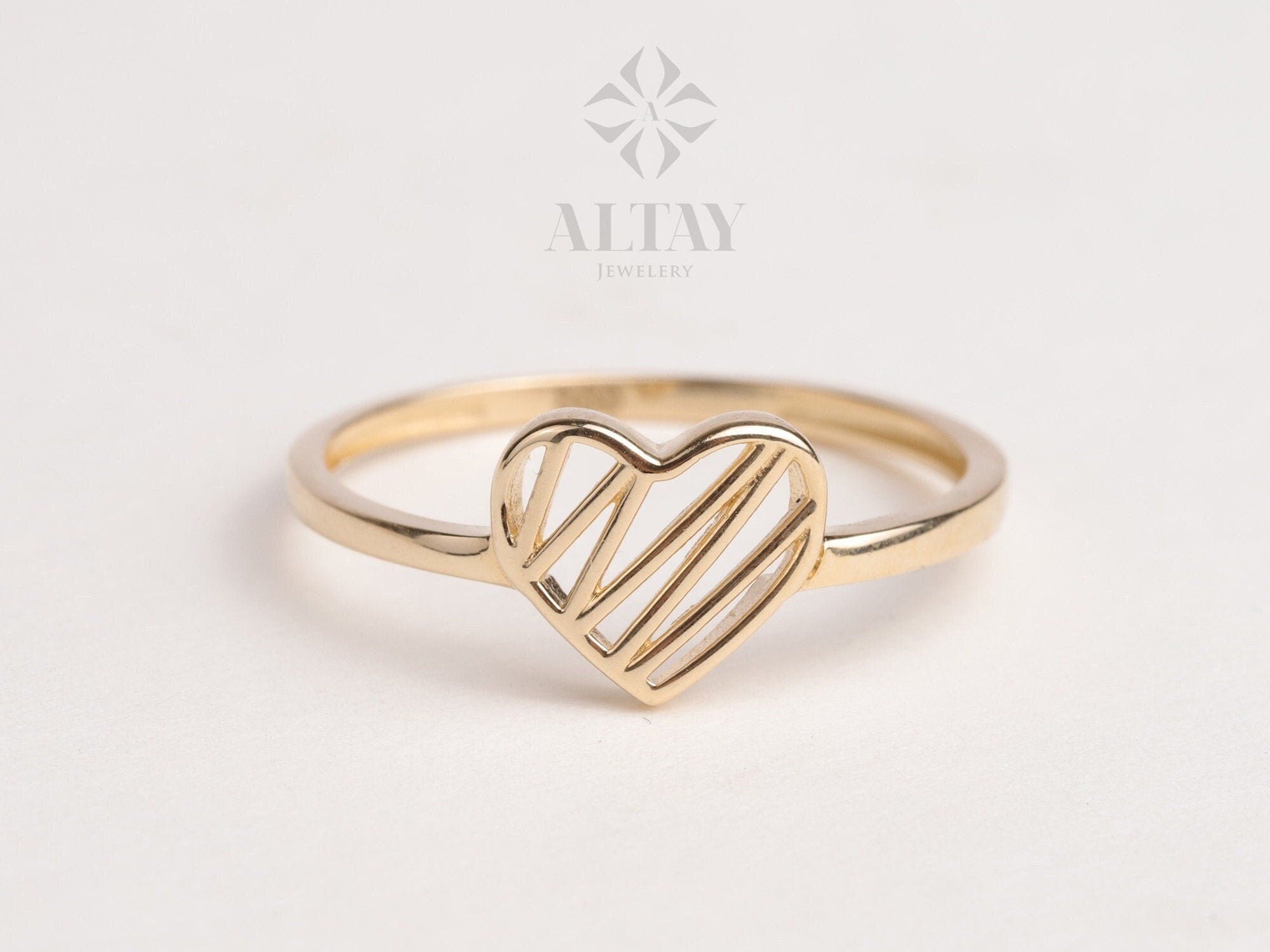 14K Gold Heart Ring, Heart Love Ring, Small Promise Ring, Open Stackable Heart Ring, Dainty Gold Ring, Heart Wedding Ring, Gift For Her