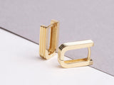 14K Gold Ribbed Rectangle Earrings, Oblong Rectangle Hoop Earrings