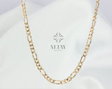 14K Gold Figaro Necklace, 3MM 4MM Figaro Choker