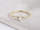 14K Solid Gold Baguette Ring, Stackable Dainty Ring