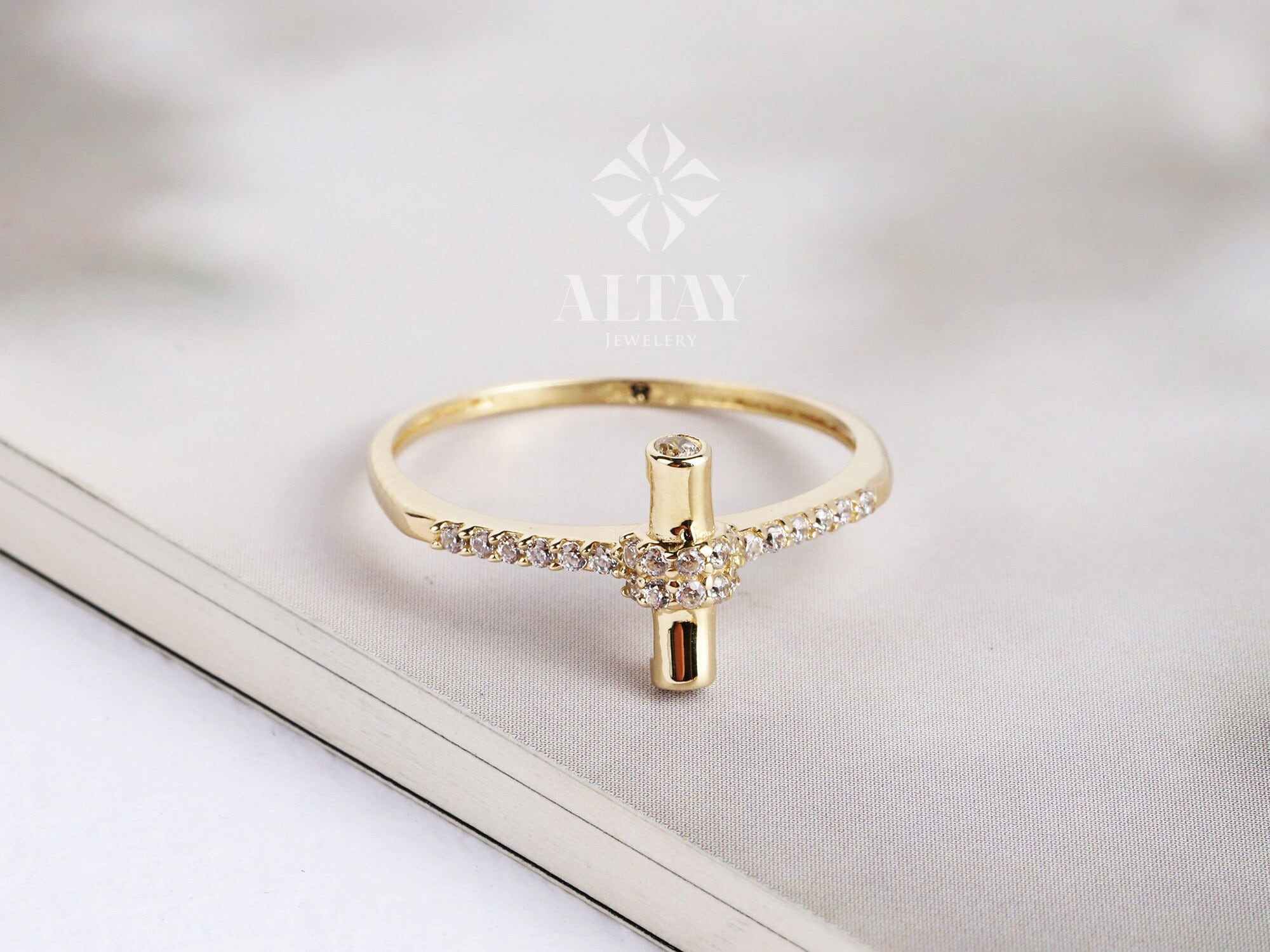 14K Gold Rectangle Bar Ring, Minimalist Stacking Ring, Thin Gold, Stackable, Dainty Ring, Geometric, Jewelry, Vertical Bar, Gift for Her