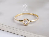 14K Solitaire Ring, CZ Diamond Bezel Ring