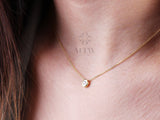 14K Gold Diamond Bezel Necklace, CZ Solitaire Charm