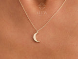 14K Gold Moon Necklace, Crescent Moon Pendant
