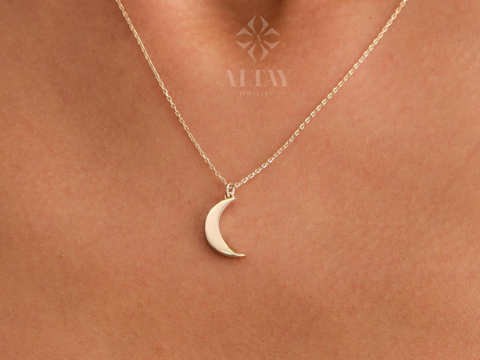 14K Gold Moon Necklace, Crescent Moon Pendant, Gold Moon Charm, Woman Celestial Charm Necklace, Minimalist Jewelry, Dainty Gift For Her