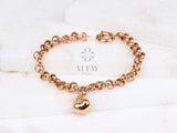 14K Gold 5mm Rolo Chain, Gold Heart Charm Bracelet
