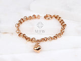 14K Gold 5mm Rolo Chain, Gold Heart Charm Bracelet