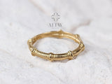 14K Gold Bamboo Ring, Thin Bone Gold Ring
