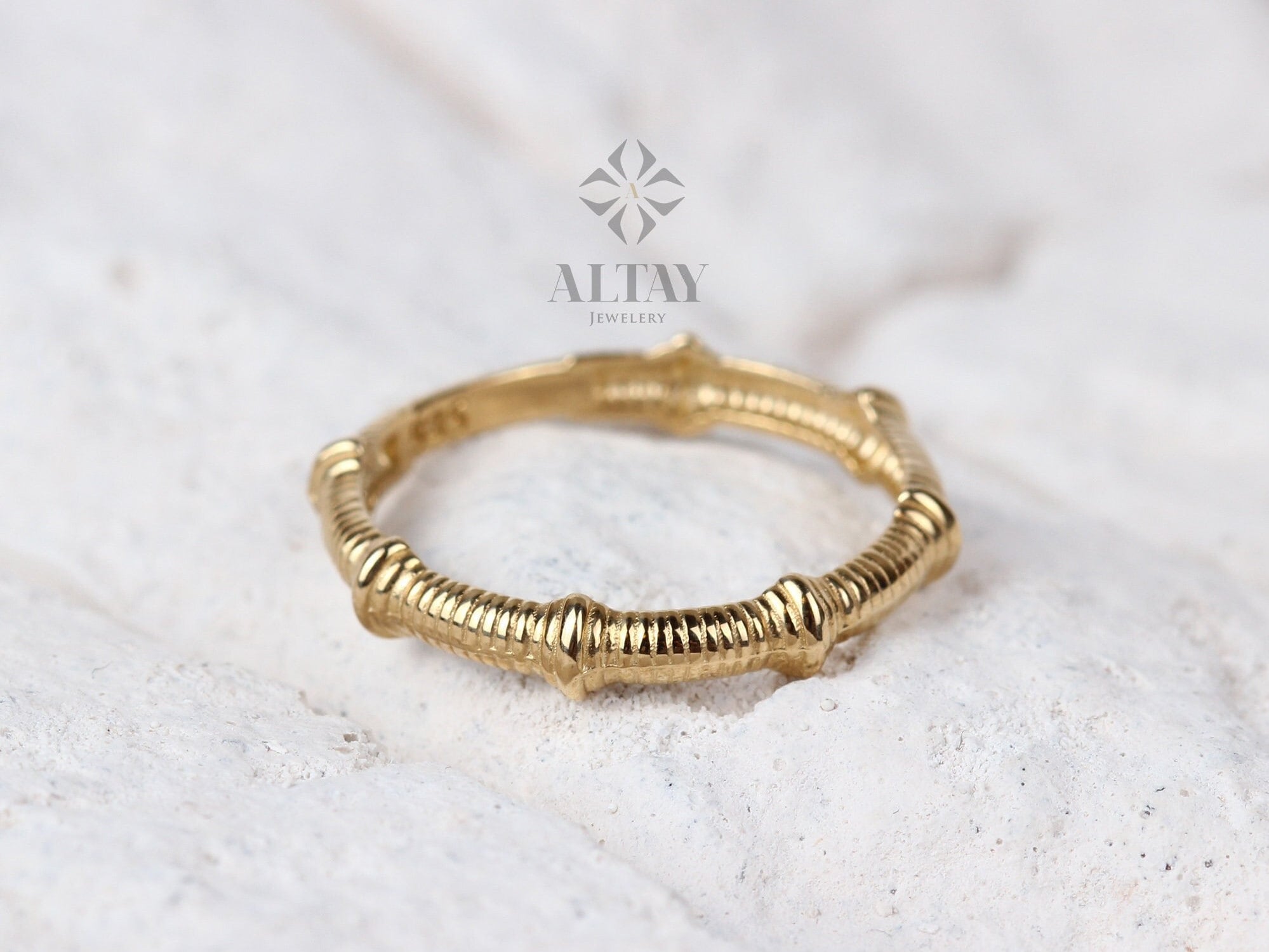 14K Gold Bamboo Ring, Thin Bone Gold Ring, Yellow Stackable Ring, Dainty Ring, Elegant Stylish Fine Jewelry, Real Gold, Gift for Her