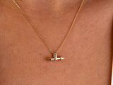 14K Gold Double Horn Necklace, Two Side Arrow Pendant Necklace