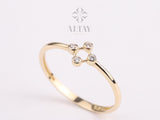 14K Gold Bezel Ring, 4 Set Cluster CZ Diamond Ring