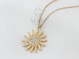 14K Gold Diamond Sun Necklace, Celestial Pendant