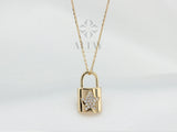 14K Gold Lock Necklace, Little Gold Lock Charm Necklace