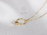 14K Gold Solitaire Ring Necklace, Dainty Gold Circle