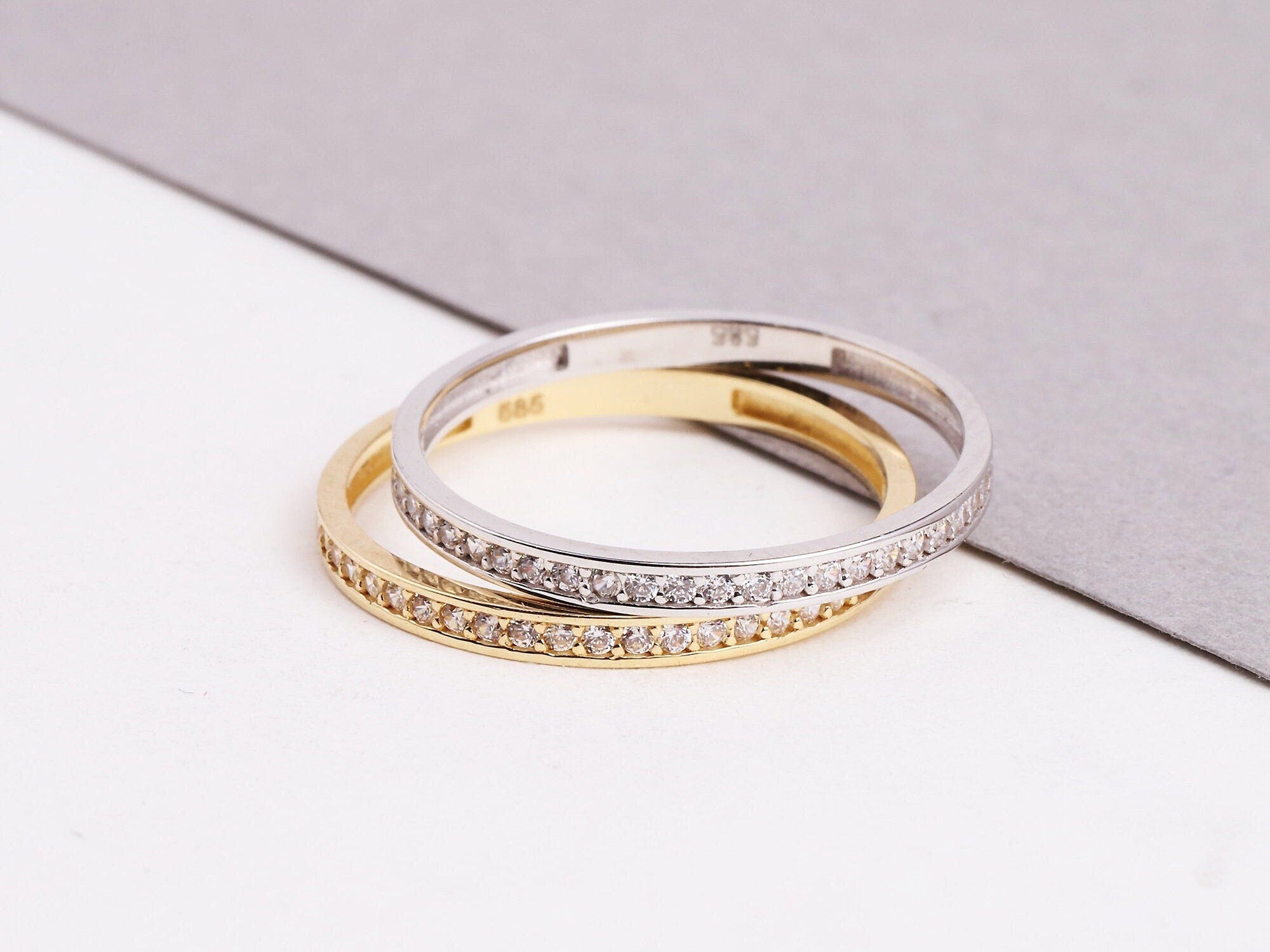 14K Gold Half Eternity Ring, Wedding Band, Stacking Rings, Minimalist Ring, CZ Eternity Ring, Dainty Eternity Ring, CZ Wedding Band