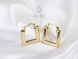 14K Gold Square Hoop Earring, Gold Geometric Huggie