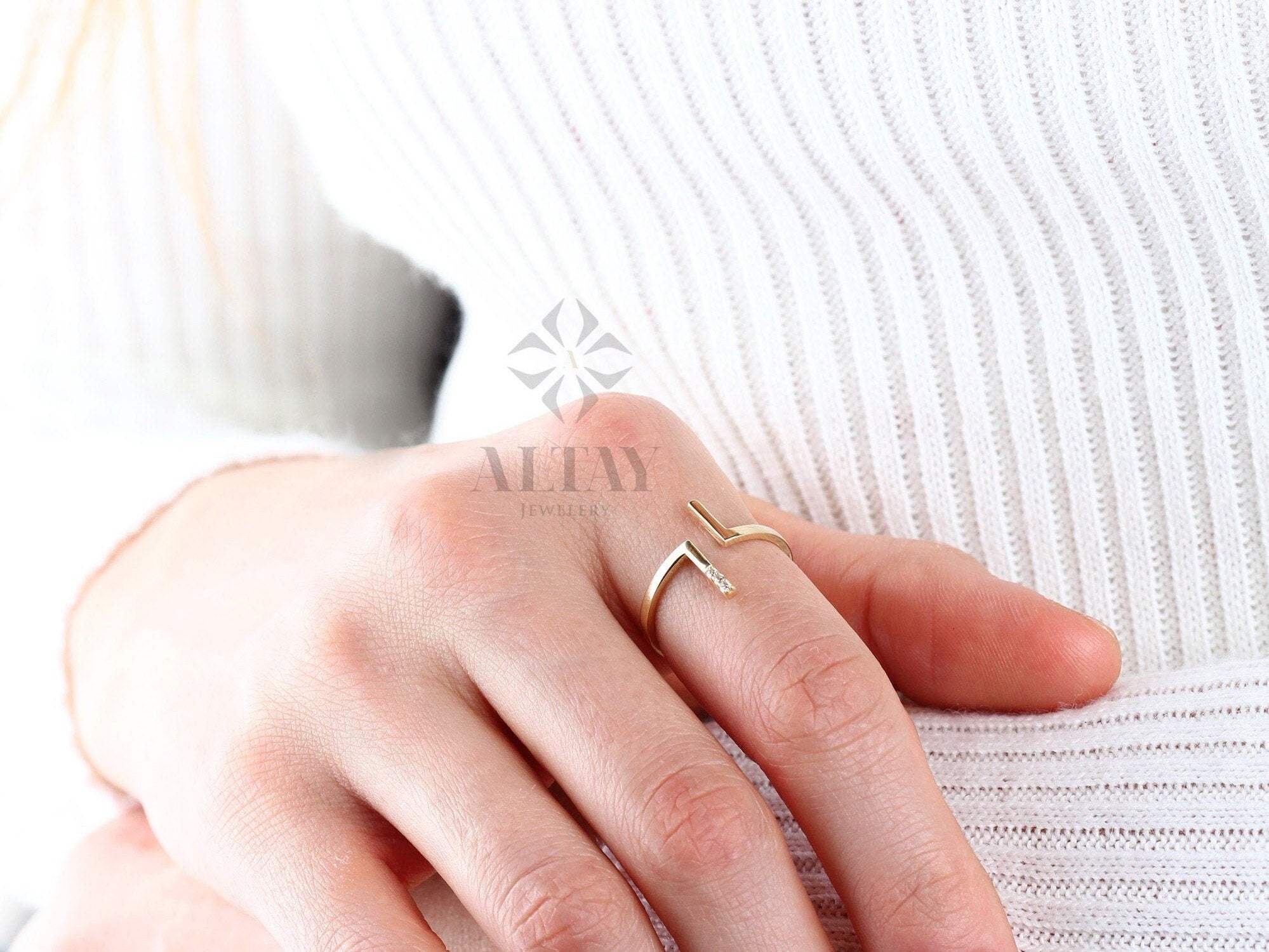 14K Gold T Bar Open Ring, Cuff Band Ring, T Paralel Ring, Parallel T Ring, Adjustable Stacking Ring, Double T Bar Ring, Gift For Mom