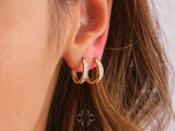 14K Gold Baguette Hoop Earrings, CZ Diamond Huggie Earrings