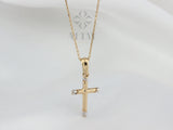 14K Gold Cross Necklace, Crucifix Pendant Chain