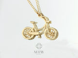 14K Solid Gold Bike Pendant, Cute Bicycle Necklace
