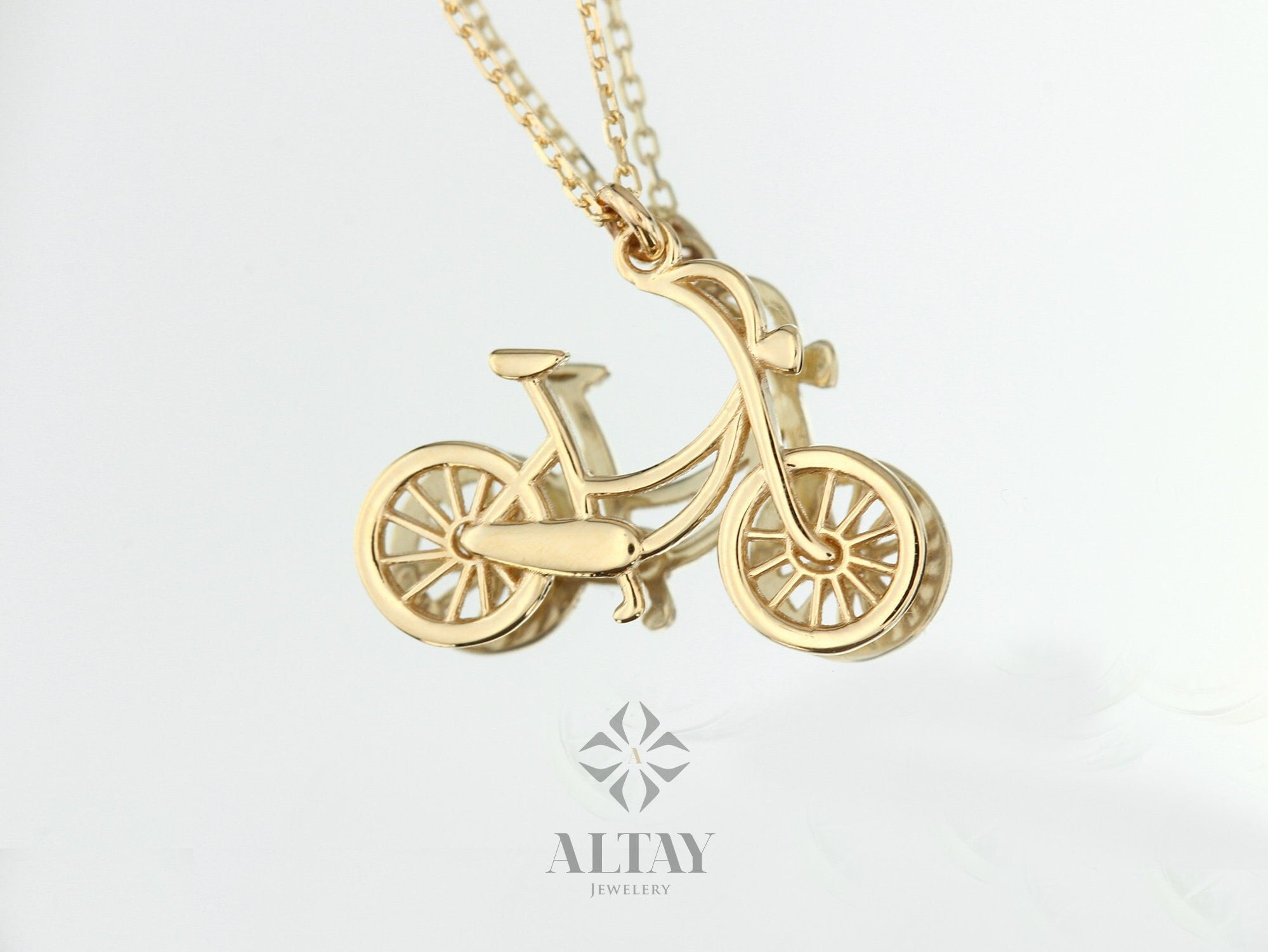 14K Solid Gold Bike Pendant, Cute Bicycle Necklace, Sports Jewelry, Cyclists Gift, Minimalist Unique Gift, Inspirational Jewelry, Delicate