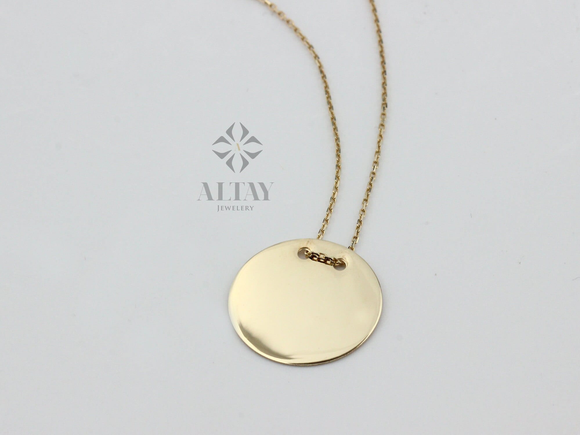 14K Solid Gold Personalized Disk Necklace, Custom Name Coin Necklace, Engraved Date Coin, Initial Disk Minimal Charm, Gift For Her