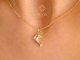 14K Gold Dolphin Necklace, Dolphin Pendant