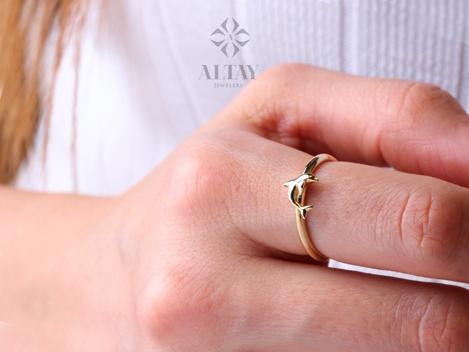 14K Gold Dolphin Ring, Dolphin Band, Dolphin Fish Ring, Animal Jewelry, Stackable Ring, Ocean Ring, Valentine's Day Gift, Gift for Her