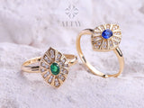 14K Gold Vintage Birthstone Ring, Gemstone Gold Stackable Ring
