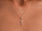 14K Gold Cross Necklace, Crucifix Pendant Chain