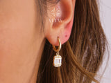14K Gold Baguette Hoop Dangle Earrings, CZ Diamond Huggie Earrings