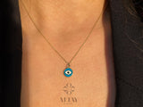 14K Gold Turquoise Evil Eye Necklace, Dainty Gold Necklace
