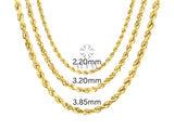 14K Gold Rope Chain Necklace, 2mm 3mm 4mm Rope Chain Necklace
