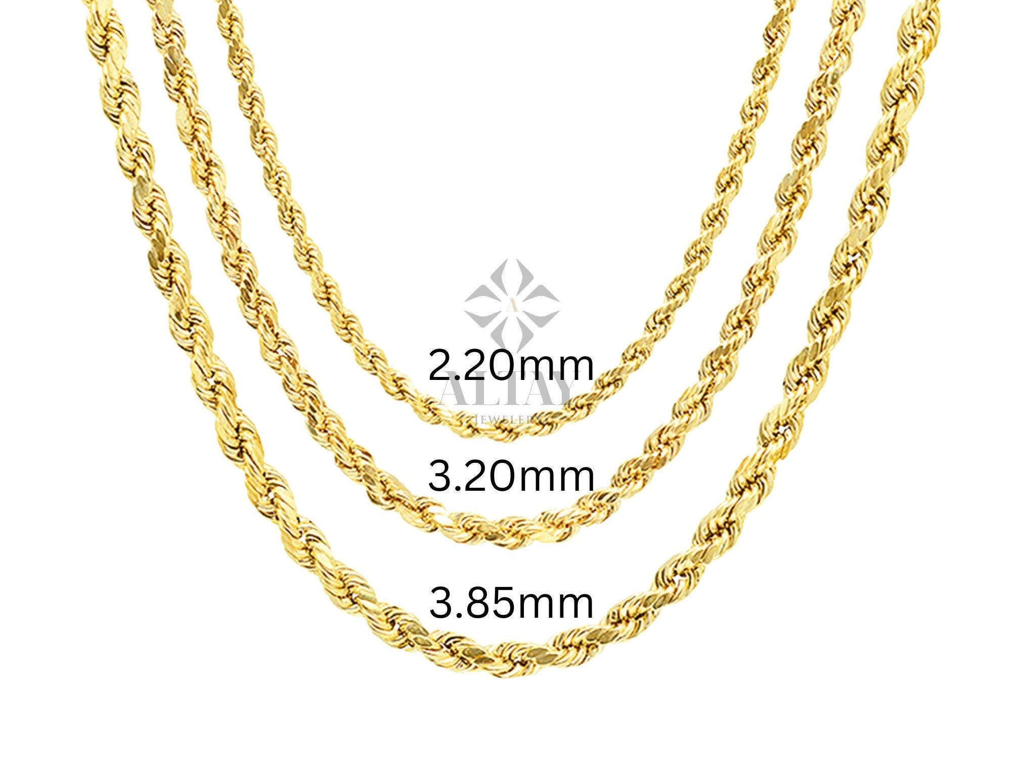 14K Gold Rope Chain Necklace, 2mm 3mm 4mm Rope Chain Necklace, Diamond Cut Twisted Chain Choker, Men Women Gold Necklace, Layering Necklace