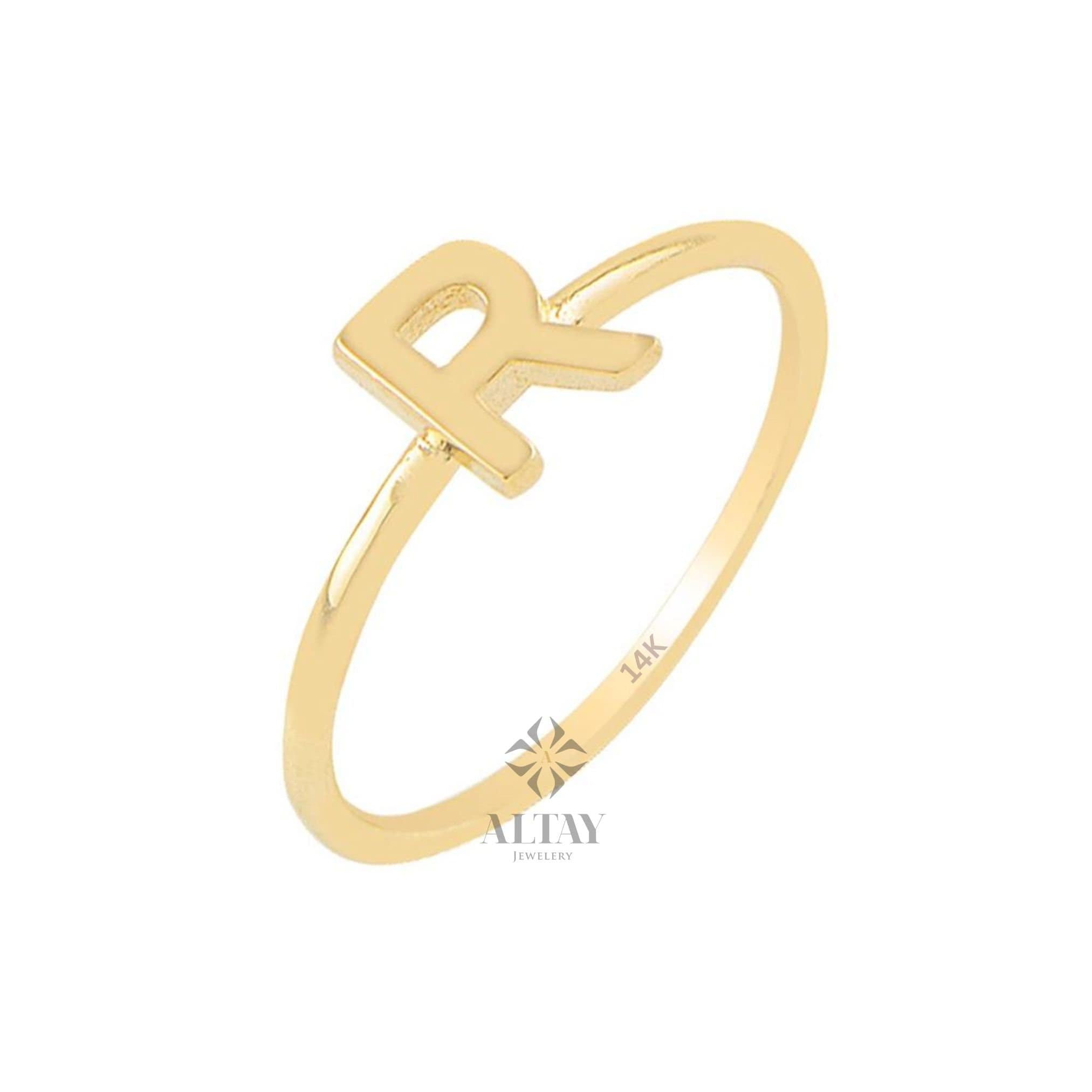 14K Gold Initial Ring, Alphabet Letter Ring, Personalized Initial Letter Ring, Initial Engraved Signet Ring, Personalized Name Band, Gift