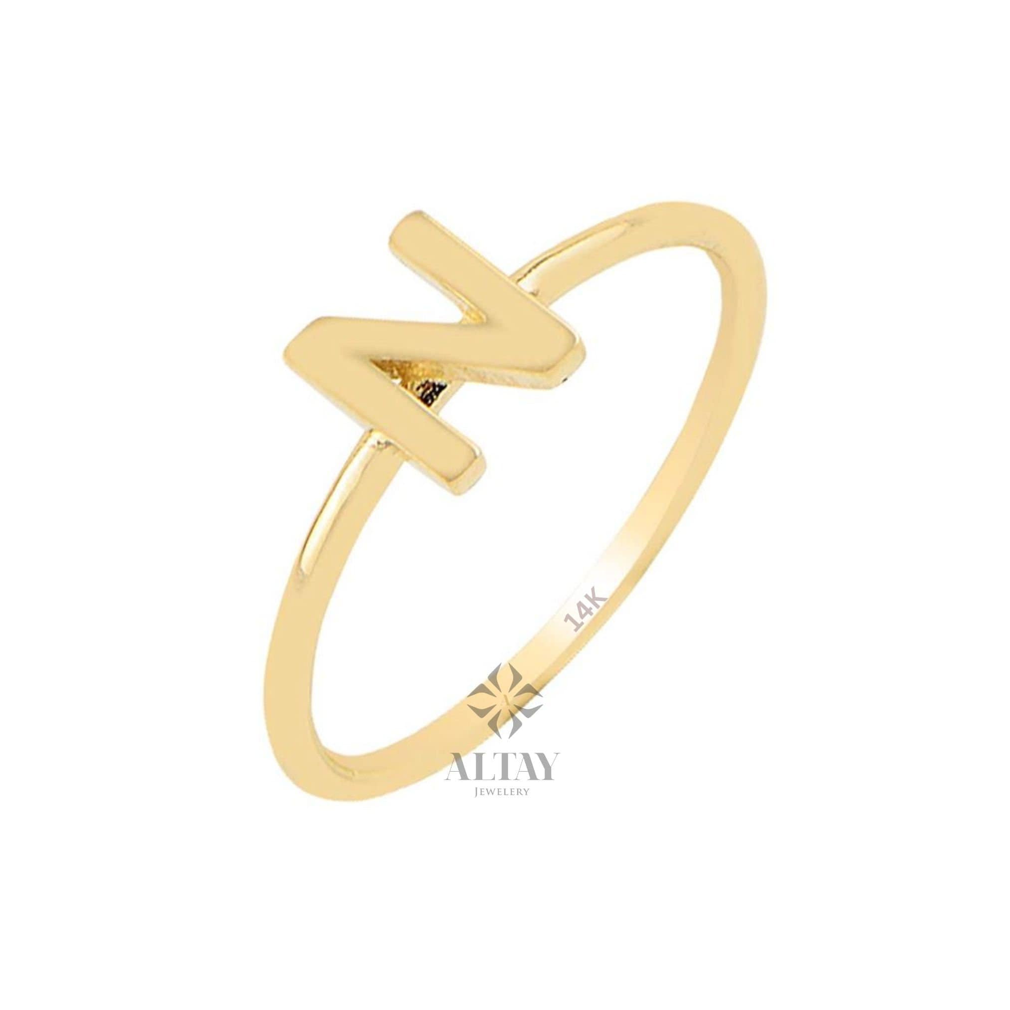 14K Gold Initial Ring, Alphabet Letter Ring, Personalized Initial Letter Ring, Initial Engraved Signet Ring, Personalized Name Band, Gift