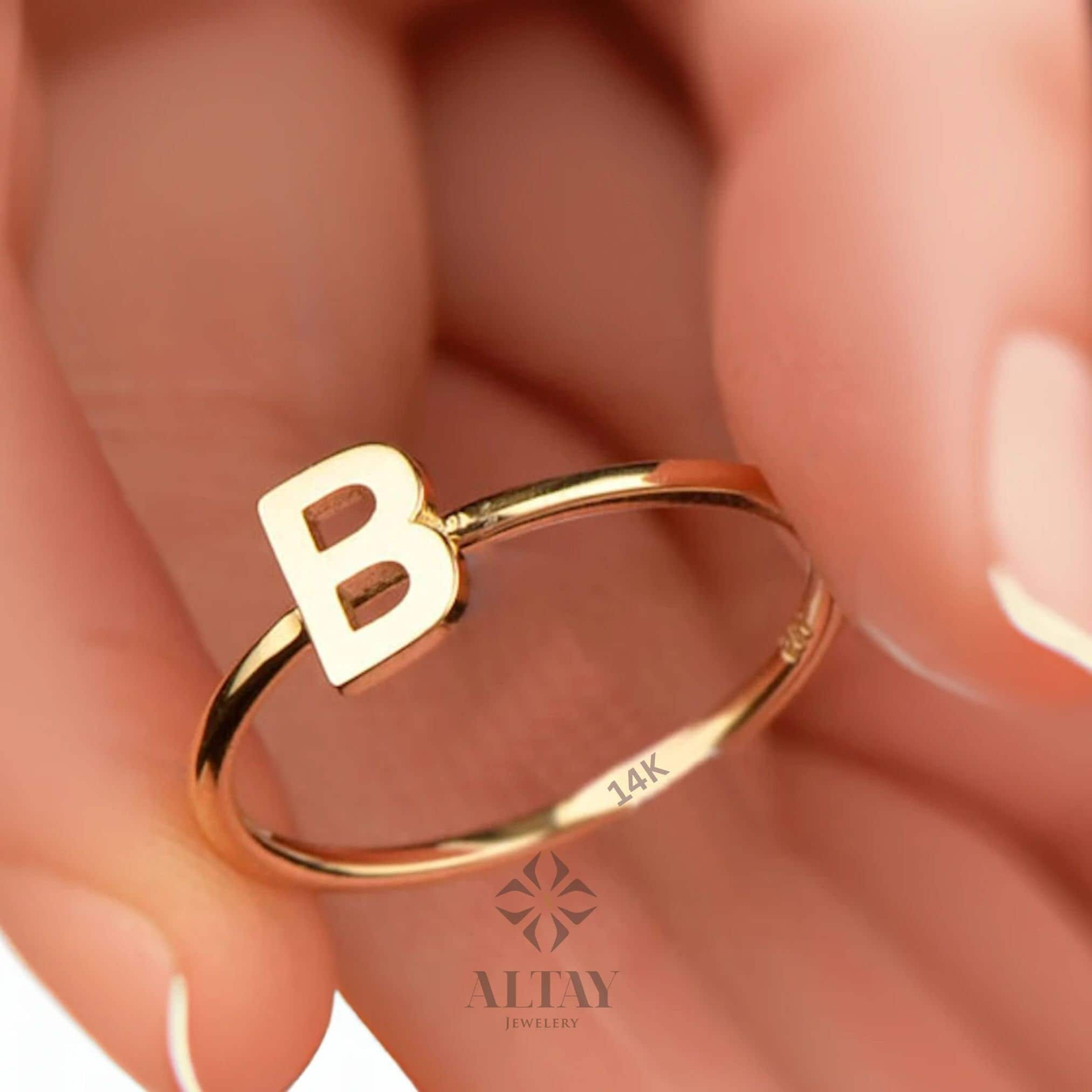 14K Gold Initial Ring, Alphabet Letter Ring, Personalized Initial Letter Ring, Initial Engraved Signet Ring, Personalized Name Band, Gift