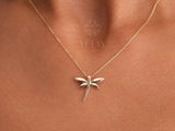 14K Gold Dragonfly Necklace, Dragonfly Gold Pendant
