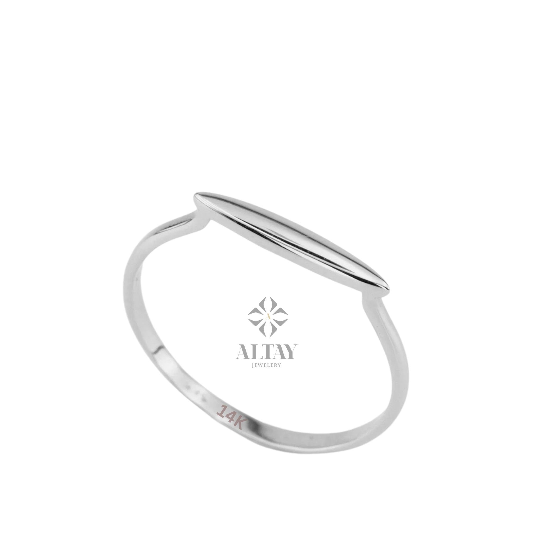 14K Solid Gold Rectangle Bar Ring, Plain Stacking Ring, Thin Gold, Stackable Knuckle, 14K Custom Name Ring, Date Engraved Personalized Gift